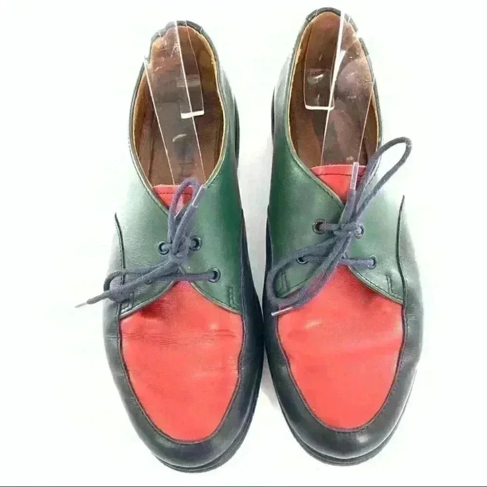 Rohde Oxfords 4.5 green blue leather color blocked vintage 80s 90s grandpa core - Picture 14 of 14